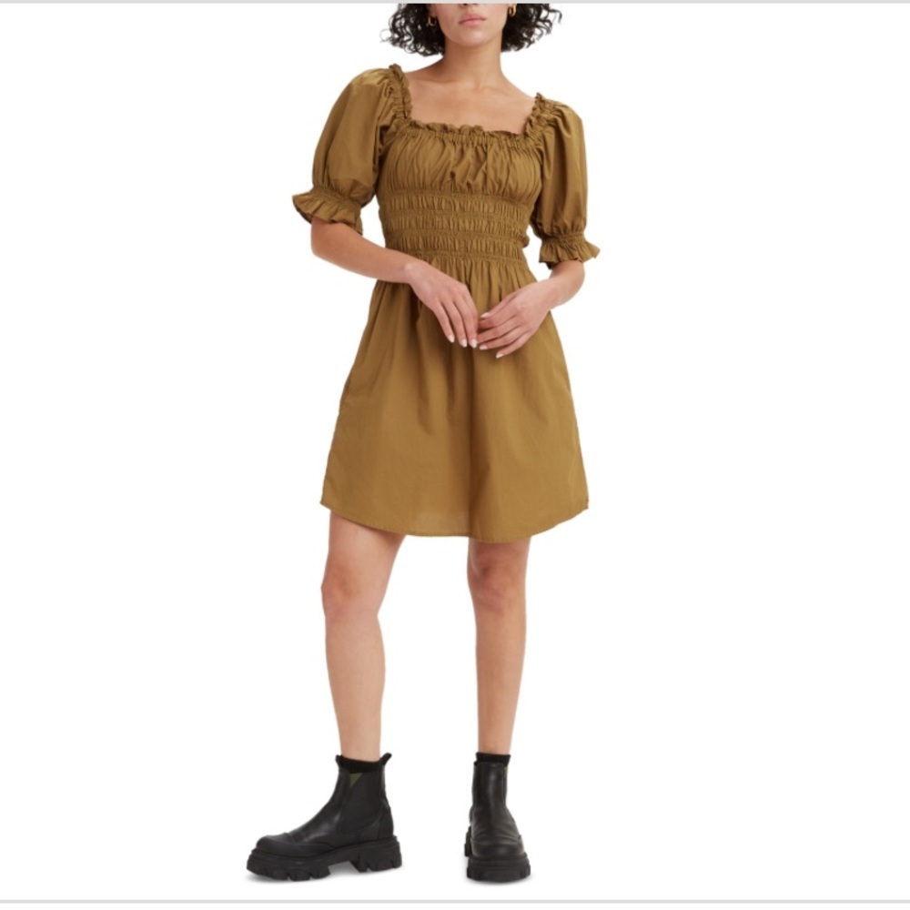 Levi's Butternut natural Verenne Smocked Puff-Sleeve a-Line Dress size large new
